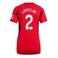 Camisa de Futebol Manchester United Victor Lindelof #2 Equipamento Principal Mulheres 2023-24 Manga Curta